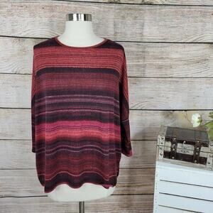 Clara Sun Woo Womens Top Striped‎ Dolman Sleeve Red Medium